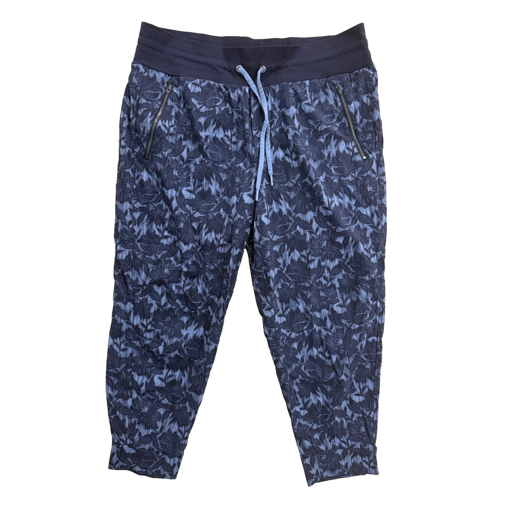 Athleta 18 Trekkie North Jogger Athletic Pants Navy Blue Floral Lace Athleisure